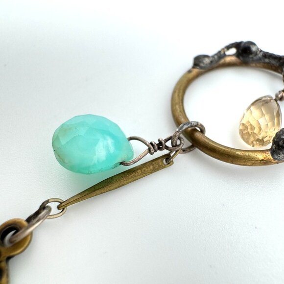 Pavanne Necklace Blue Chalcedony Swarovski Crystal Brass Chain Handcrafted - Picture 13 of 13